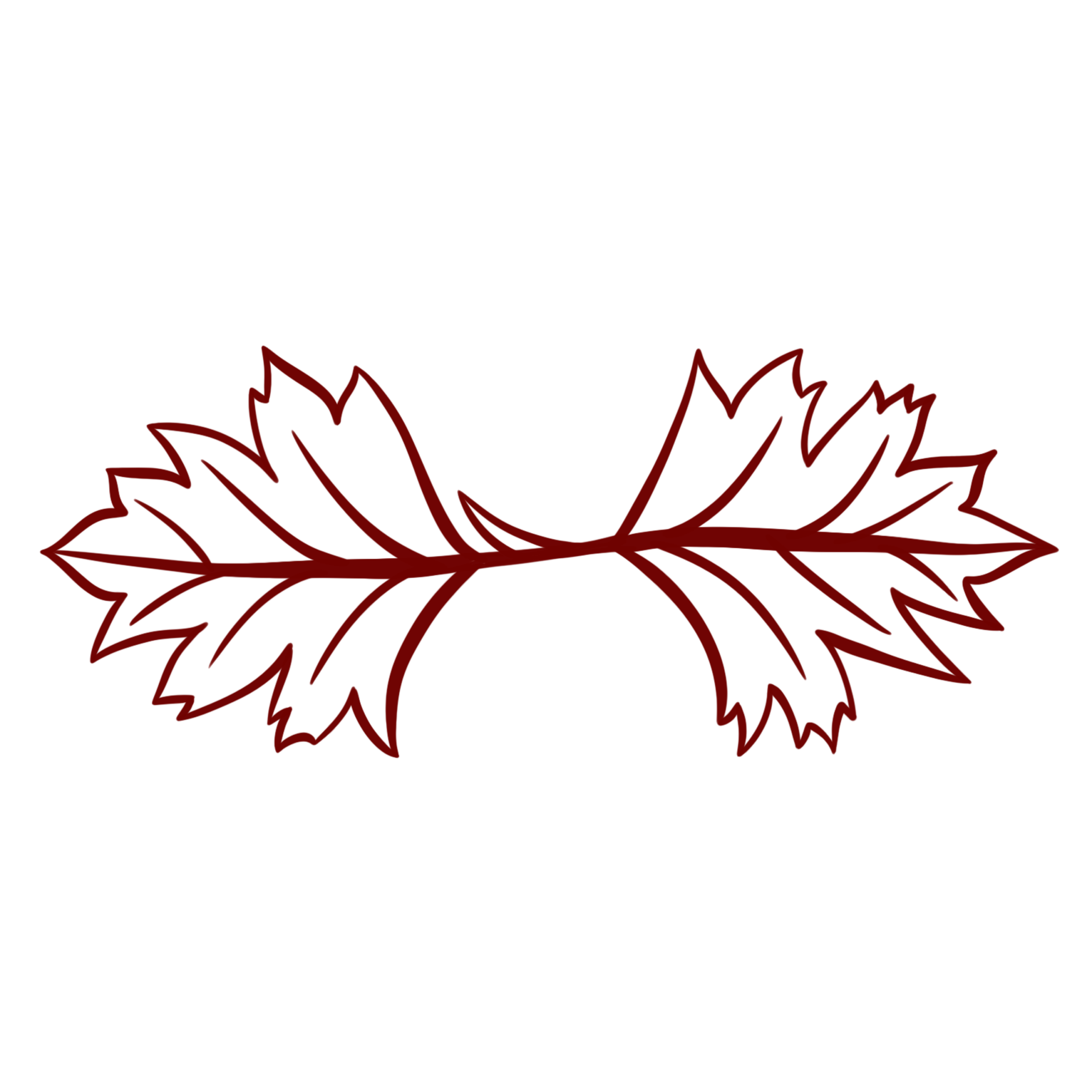 An outline of leaves, connected by one stem with a single thorn poking upwards.